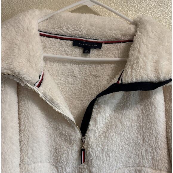 Tommy Hilfiger Women's Size L White Sherpa Half Zip Pullover Jacket Y2K Gorpcore - Picture 3 of 10